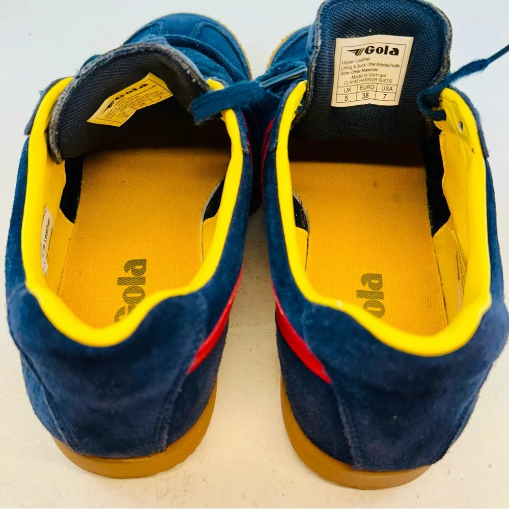 Gola Navy Suede Red Leather Wingflash Harrier Lace Up Retro Sneakers, size 38 7 - Picture 6 of 12